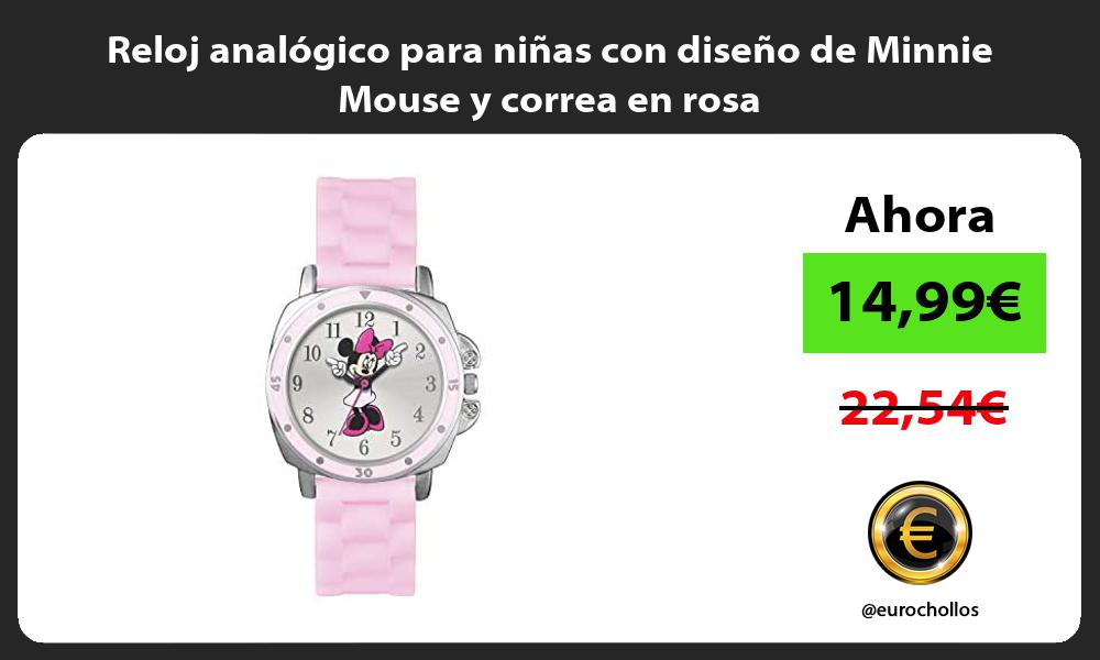 Reloj analógico para niñas con diseño de Minnie Mouse y correa en rosa