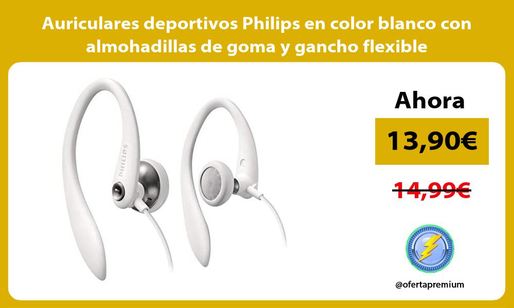 Auriculares deportivos Philips en color blanco con almohadillas de goma y gancho flexible