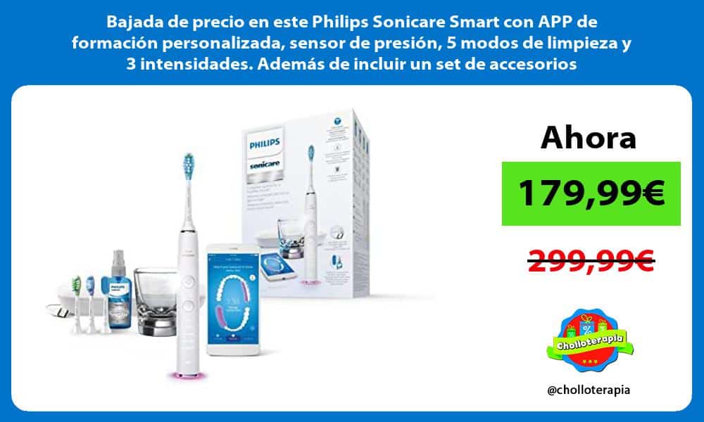 Bajada de precio en este Philips Sonicare Smart con APP de formación personalizada sensor de presión 5 modos de limpieza y 3 intensidades Además de incluir un set de accesorios