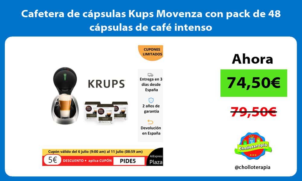 Cafetera de cápsulas Kups Movenza con pack de 48 cápsulas de café intenso