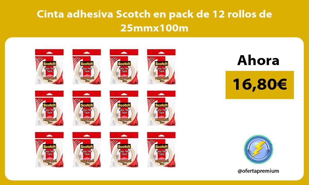 Cinta adhesiva Scotch en pack de 12 rollos de 25mmx100m