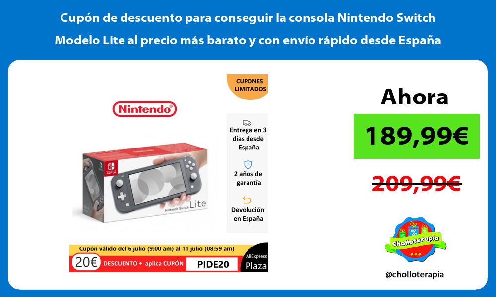 Cupón de descuento para conseguir la consola Nintendo Switch Modelo Lite al precio más barato y con envío rápido desde España