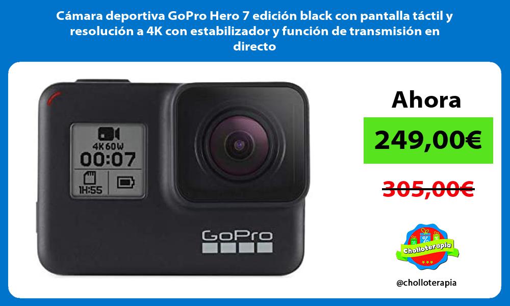 Cámara deportiva GoPro Hero 7 edición black con pantalla táctil y resolución a 4K con estabilizador y función de transmisión en directo
