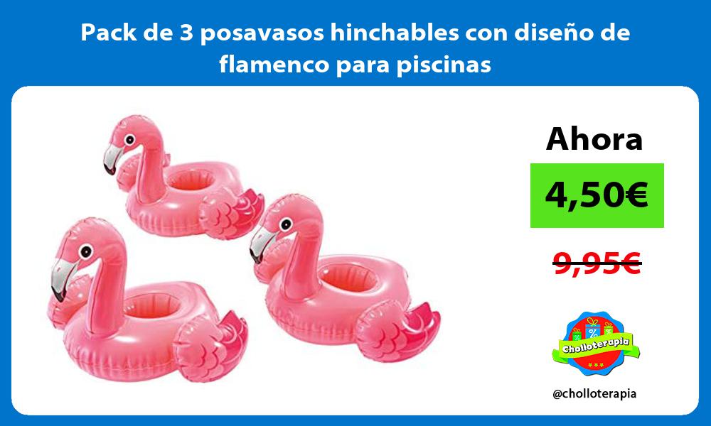 Pack de 3 posavasos hinchables con diseño de flamenco para piscinas