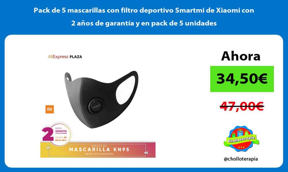 Pack de 5 mascarillas con filtro deportivo Smartmi de Xiaomi con 2 años de garantía y en pack de 5 unidades