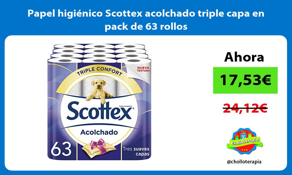 Papel higiénico Scottex acolchado triple capa en pack de 63 rollos