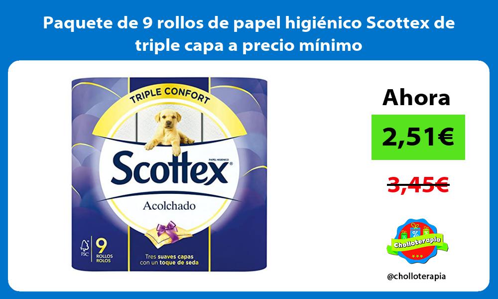 Paquete de 9 rollos de papel higiénico Scottex de triple capa a precio mínimo