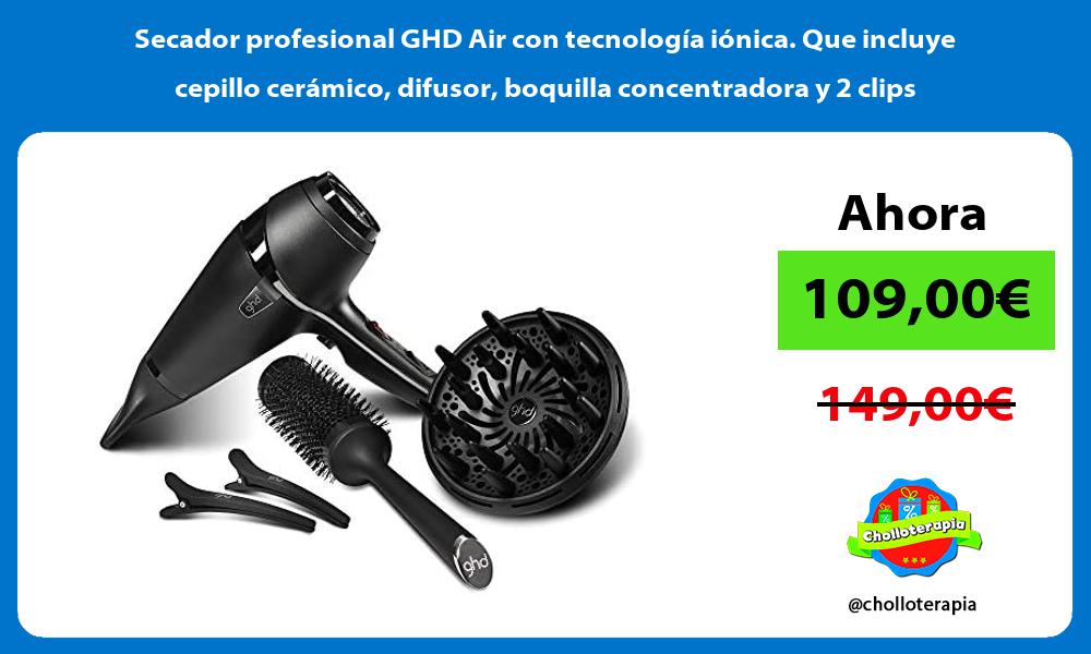 Secador profesional GHD Air con tecnología iónica Que incluye cepillo cerámico difusor boquilla concentradora y 2 clips