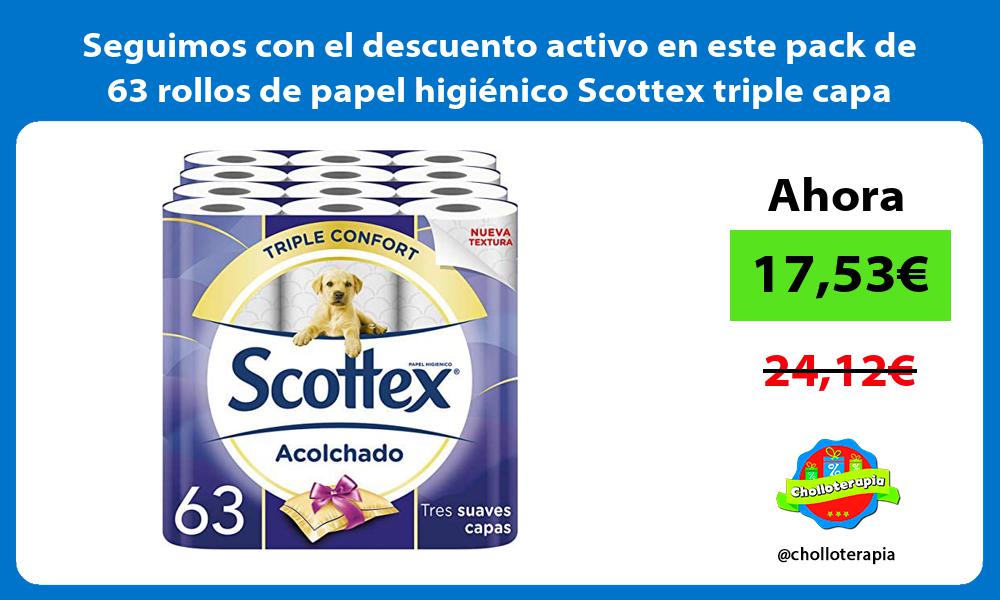 Seguimos con el descuento activo en este pack de 63 rollos de papel higiénico Scottex triple capa