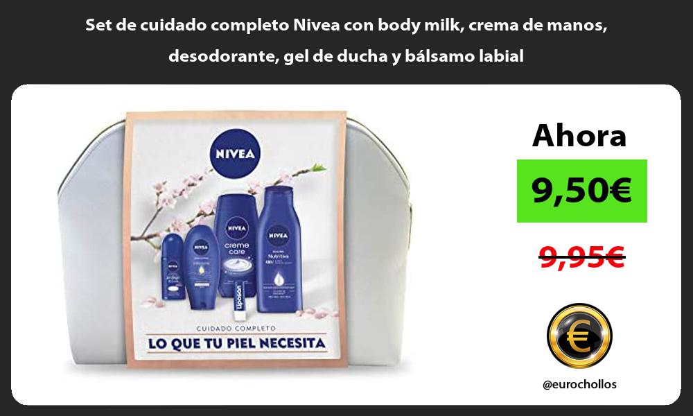 Set de cuidado completo Nivea con body milk crema de manos desodorante gel de ducha y bálsamo labial