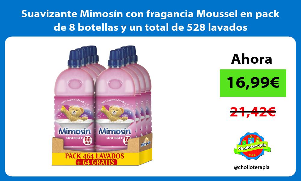 Suavizante Mimosín con fragancia Moussel en pack de 8 botellas y un total de 528 lavados