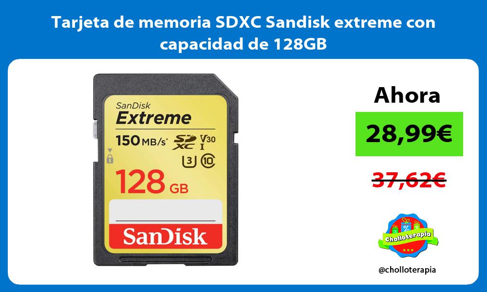 Tarjeta de memoria SDXC Sandisk extreme con capacidad de 128GB