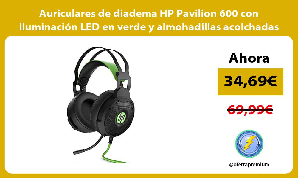 Auriculares de diadema HP Pavilion 600 con iluminación LED en verde y almohadillas acolchadas