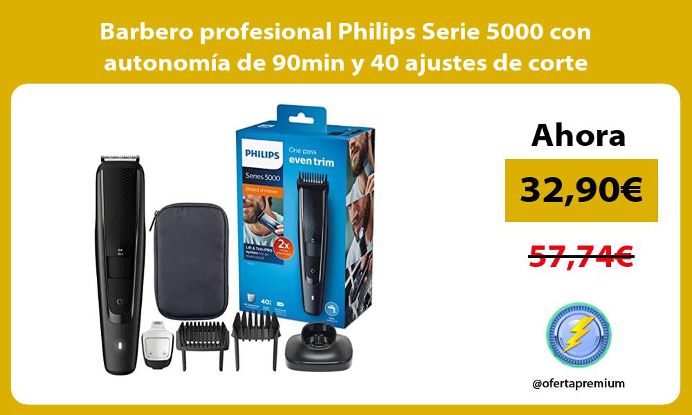 Barbero profesional Philips Serie 5000 con autonomía de 90min y 40 ajustes de corte
