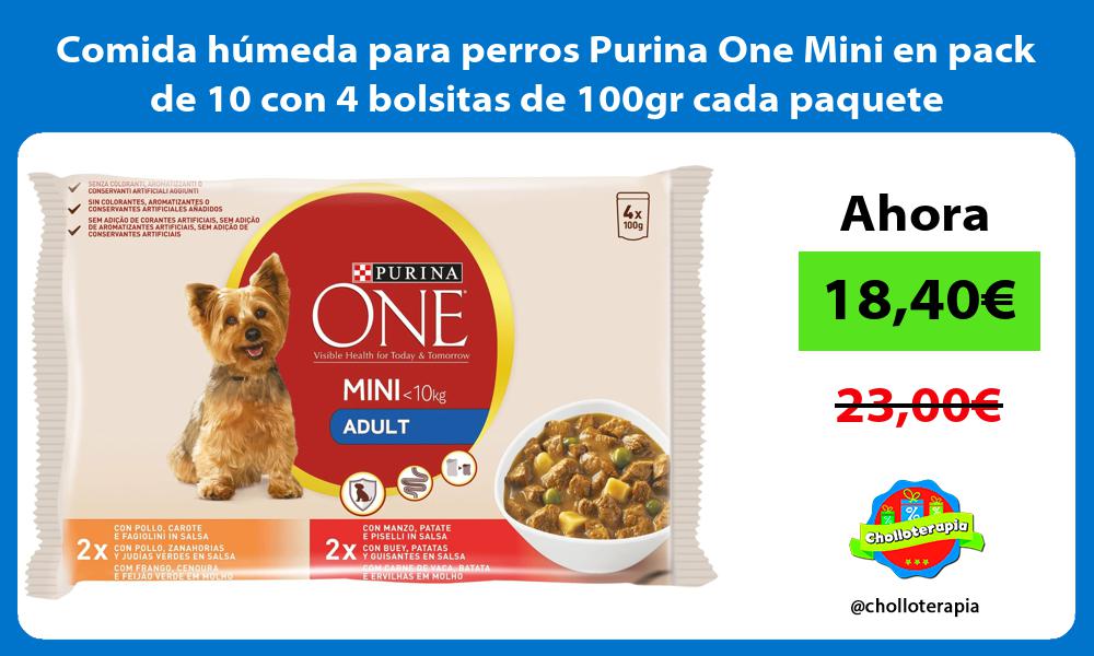 Comida húmeda para perros Purina One Mini en pack de 10 con 4 bolsitas de 100gr cada paquete