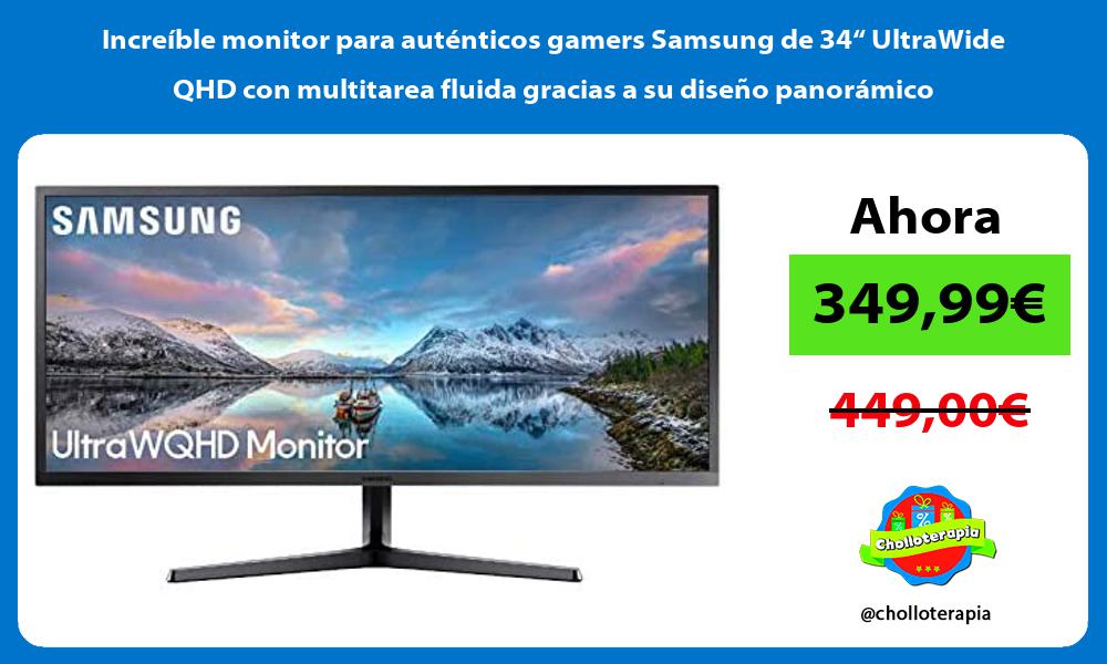 Increíble monitor para auténticos gamers Samsung de 34“ UltraWide QHD con multitarea fluida gracias a su diseño panorámico