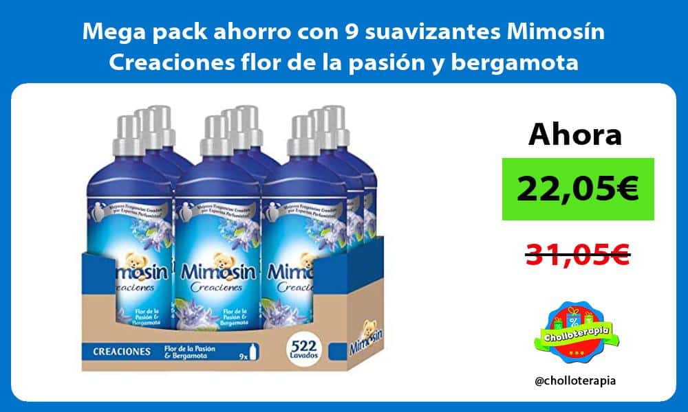 Mega pack ahorro con 9 suavizantes Mimosín Creaciones flor de la pasión y bergamota