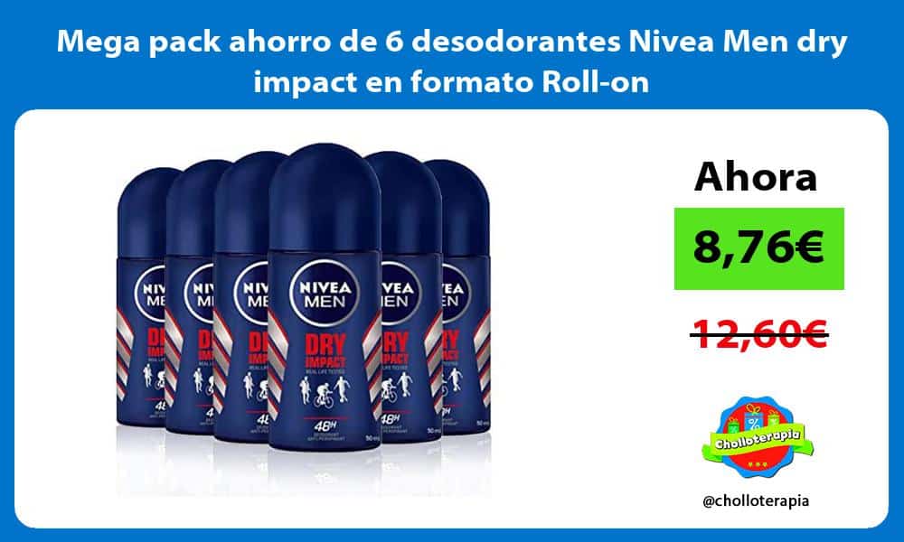 Mega pack ahorro de 6 desodorantes Nivea Men dry impact en formato Roll on