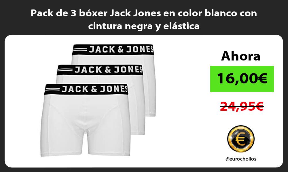 Pack de 3 bóxer Jack Jones en color blanco con cintura negra y elástica