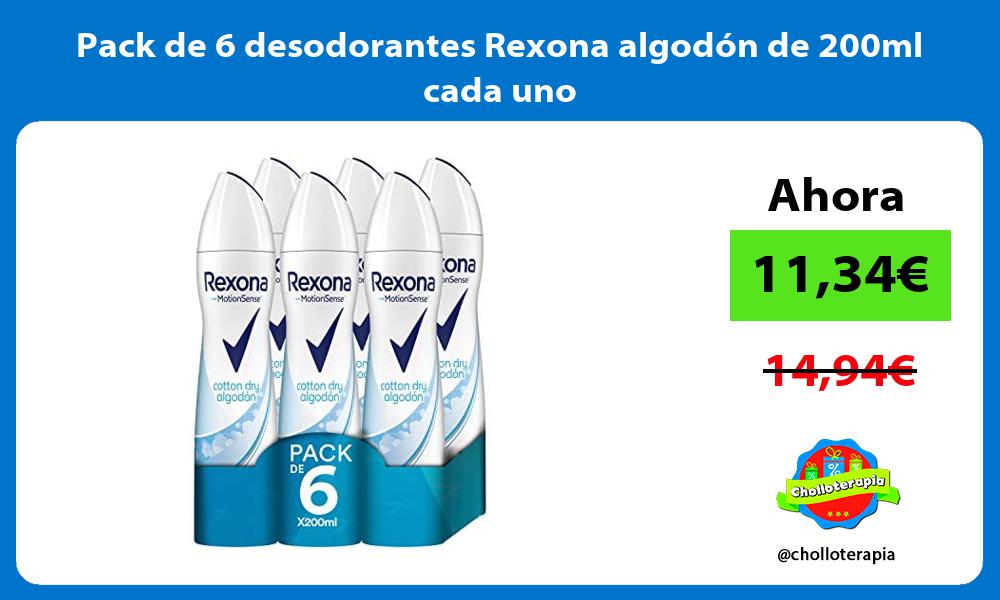 Pack de 6 desodorantes Rexona algodón de 200ml cada uno
