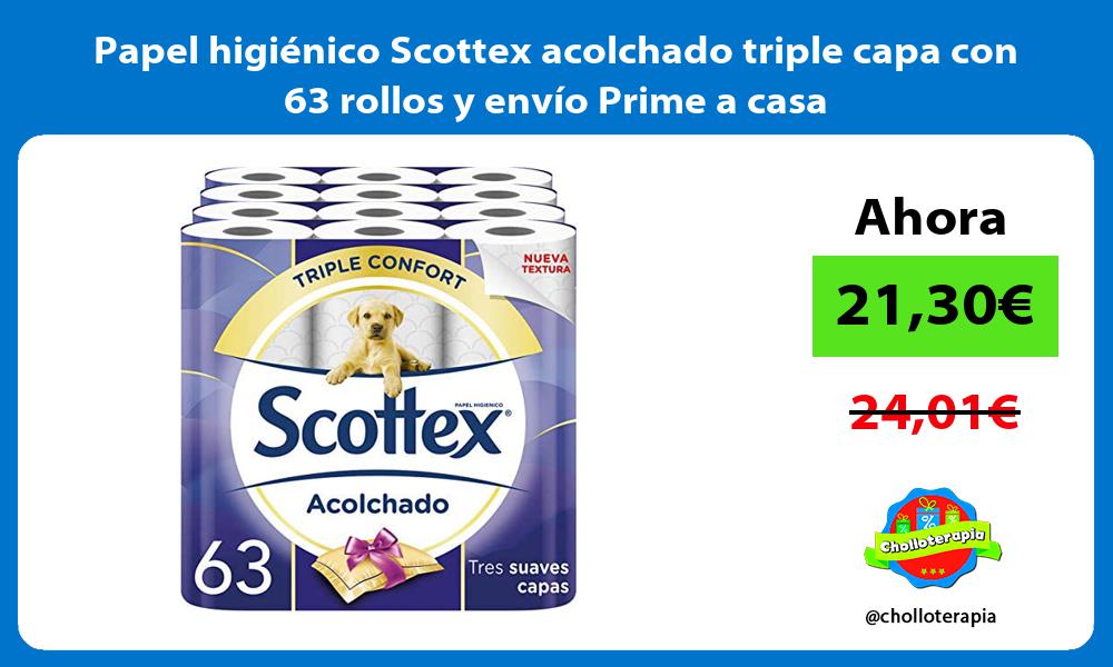 Papel higiénico Scottex acolchado triple capa con 63 rollos y envío Prime a casa
