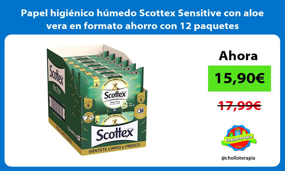 Papel higiénico húmedo Scottex Sensitive con aloe vera en formato ahorro con 12 paquetes