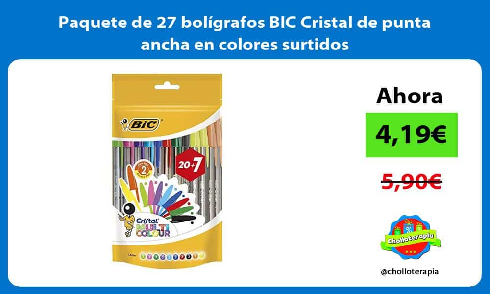 Paquete de 27 bolígrafos BIC Cristal de punta ancha en colores surtidos