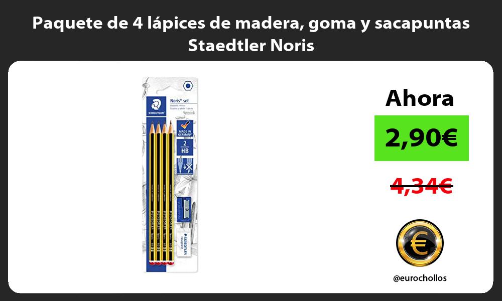Paquete de 4 lápices de madera goma y sacapuntas Staedtler Noris