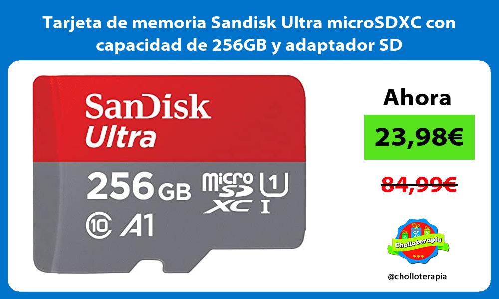 Tarjeta de memoria Sandisk Ultra microSDXC con capacidad de 256GB y adaptador SD