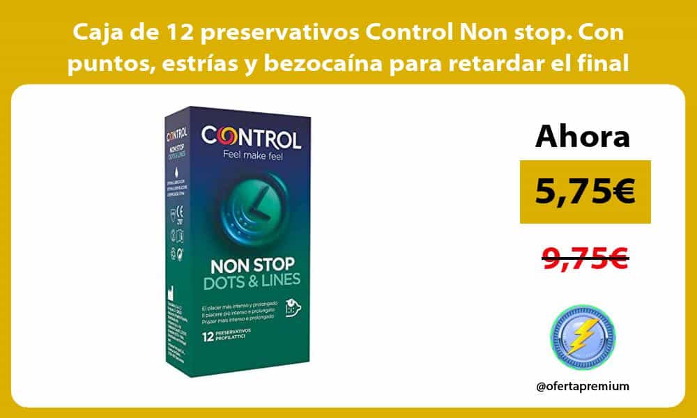 Caja de 12 preservativos Control Non stop Con puntos estrías y bezocaína para retardar el final