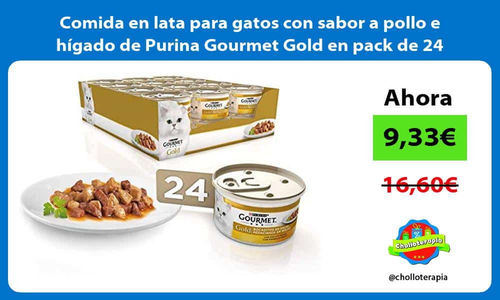 Comida en lata para gatos con sabor a pollo e hígado de Purina Gourmet Gold en pack de 24
