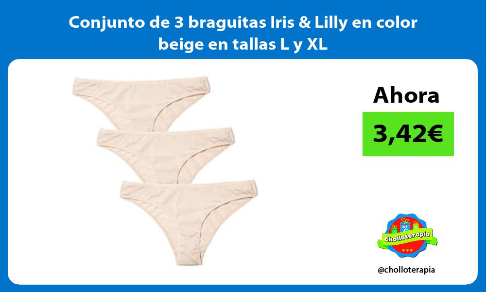 Conjunto de 3 braguitas Iris Lilly en color beige en tallas L y XL
