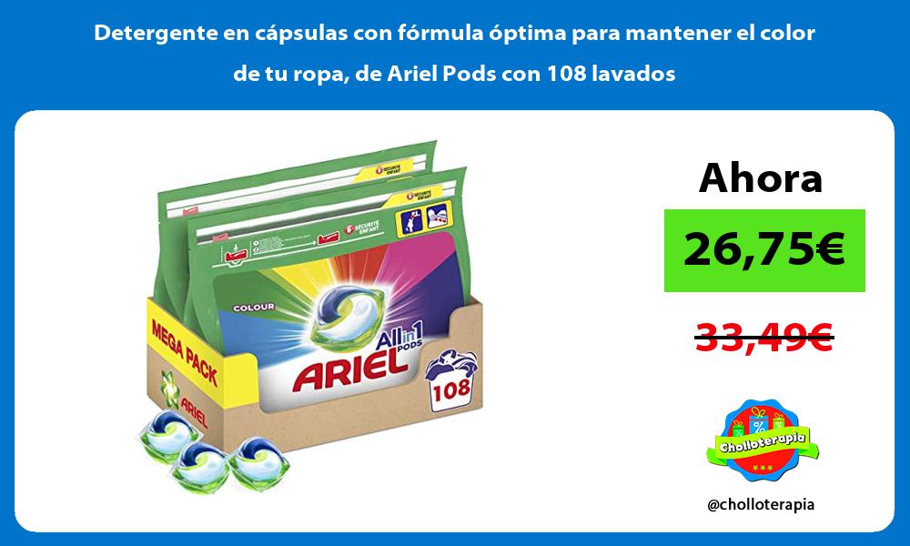 Detergente en cápsulas con fórmula óptima para mantener el color de tu ropa de Ariel Pods con 108 lavados