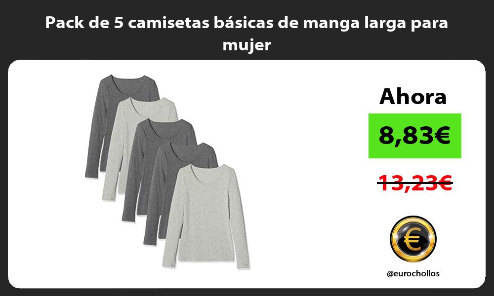Pack de 5 camisetas básicas de manga larga para mujer