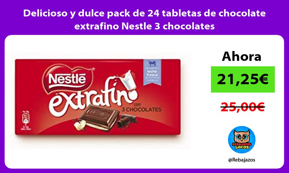Delicioso y dulce pack de 24 tabletas de chocolate extrafino Nestle 3 chocolates