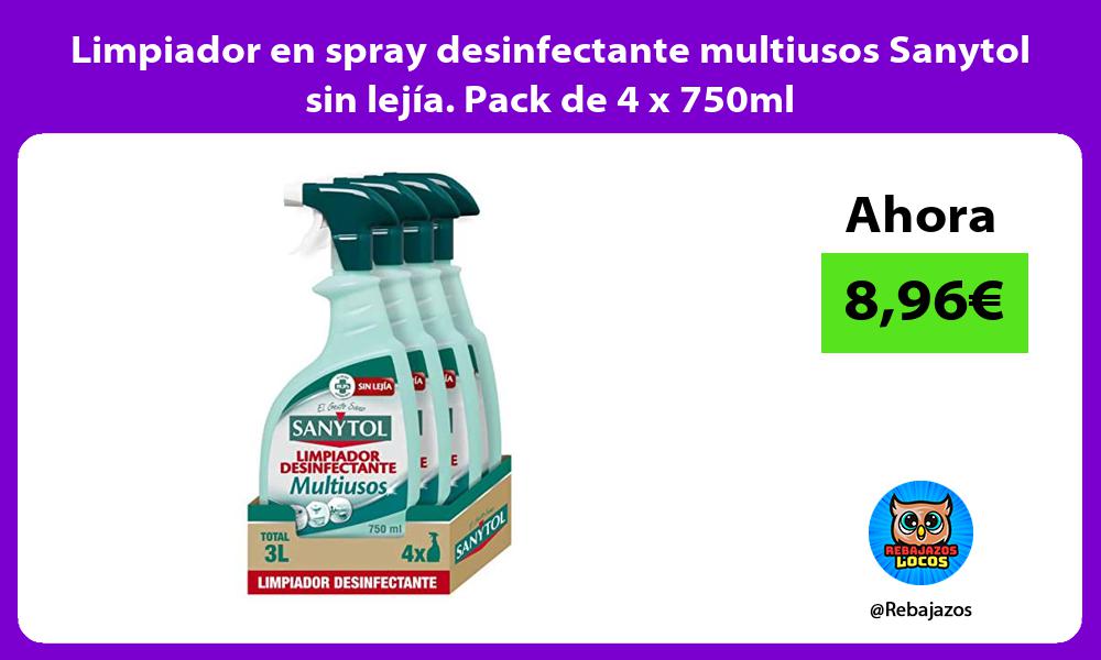 Limpiador en spray desinfectante multiusos Sanytol sin lejia Pack de 4 x 750ml