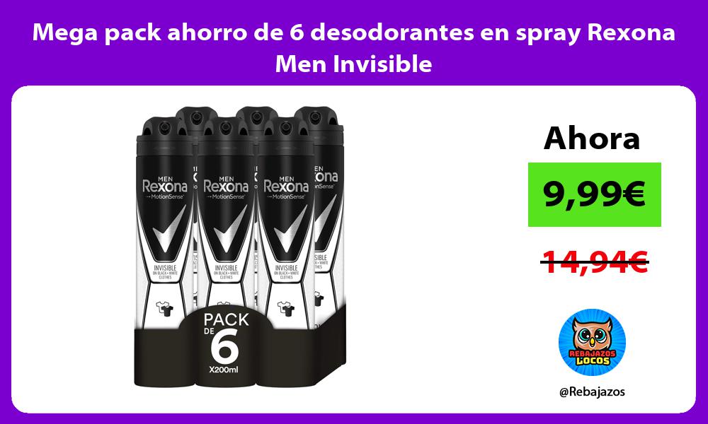 Mega pack ahorro de 6 desodorantes en spray Rexona Men Invisible