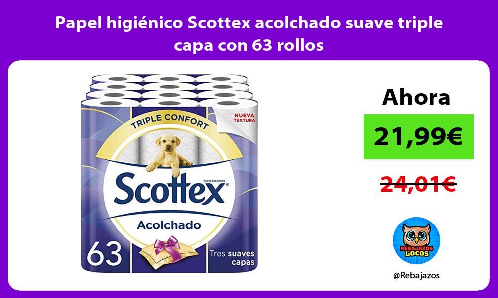 Papel higienico Scottex acolchado suave triple capa con 63 rollos