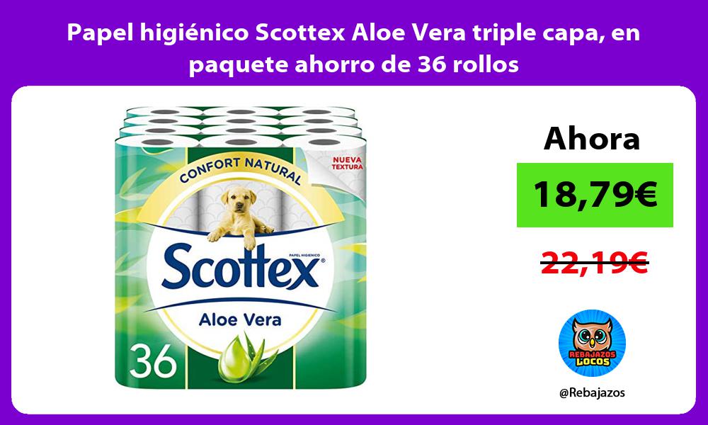 Papel higienico Scottex Aloe Vera triple capa en paquete ahorro de 36 rollos