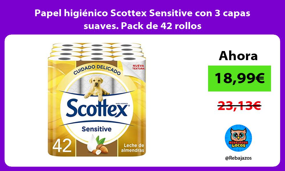 Papel higienico Scottex Sensitive con 3 capas suaves Pack de 42 rollos