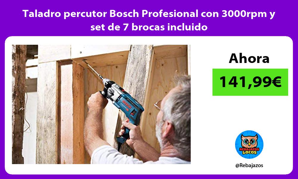 Taladro percutor Bosch Profesional con 3000rpm y set de 7 brocas incluido