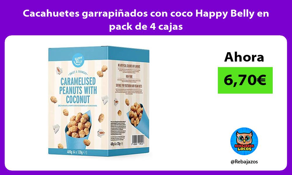 Cacahuetes garrapinados con coco Happy Belly en pack de 4 cajas