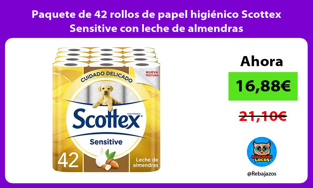 Paquete de 42 rollos de papel higienico Scottex Sensitive con leche de almendras