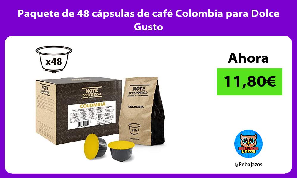 Paquete de 48 capsulas de cafe Colombia para Dolce Gusto