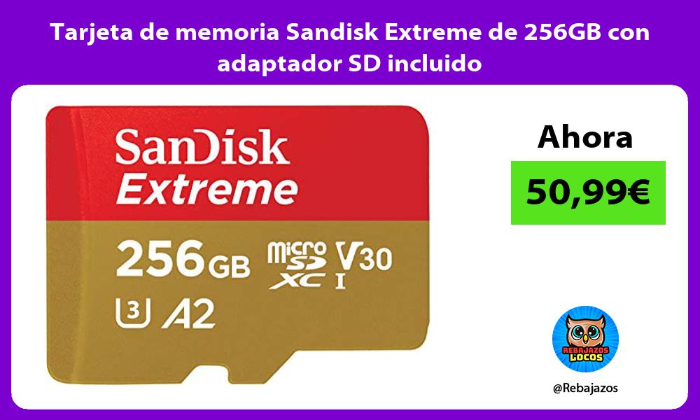Tarjeta de memoria Sandisk Extreme de 256GB con adaptador SD incluido
