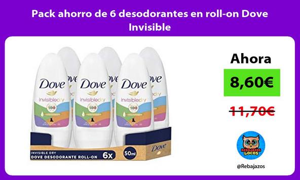 Pack ahorro de 6 desodorantes en roll-on Dove Invisible