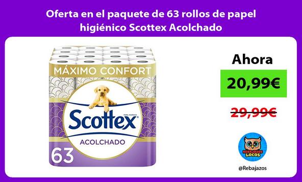 Oferta en el paquete de 63 rollos de papel higiénico Scottex Acolchado