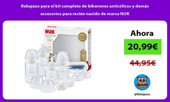 Rebajazo para el kit completo de biberones anticólicos y demás accesorios para recién nacido de marca NUK