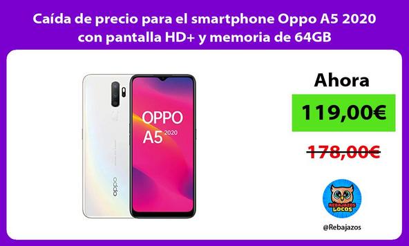 Caída de precio para el smartphone Oppo A5 2020 con pantalla HD+ y memoria de 64GB