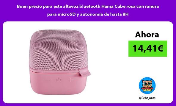 Buen precio para este altavoz bluetooth Hama Cube rosa con ranura para microSD y autonomía de hasta 8H